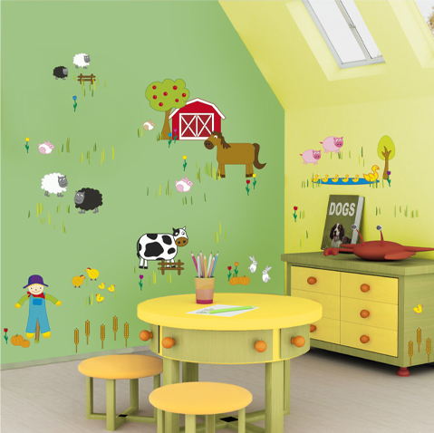 Kids Room Decoration on Decor The Kids Room Wall With Garden Cartoon Animals Paint Or