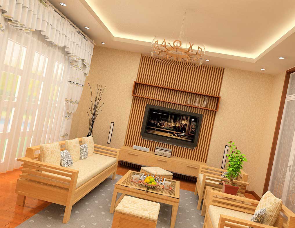 beige and wood living room