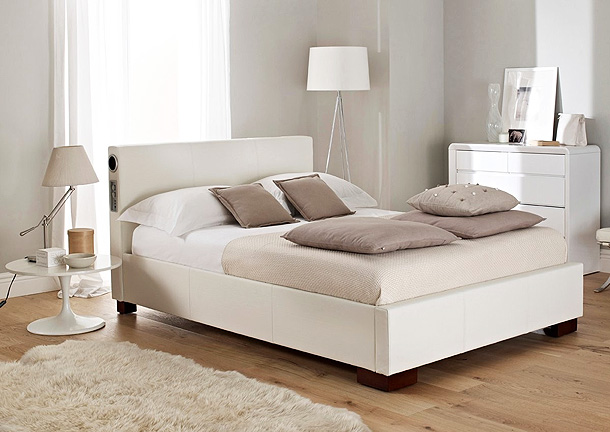 white leather beds with mattress